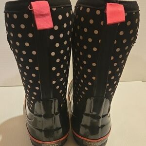 Girl's Black Polka Dot Rain Boots with Pink Trim